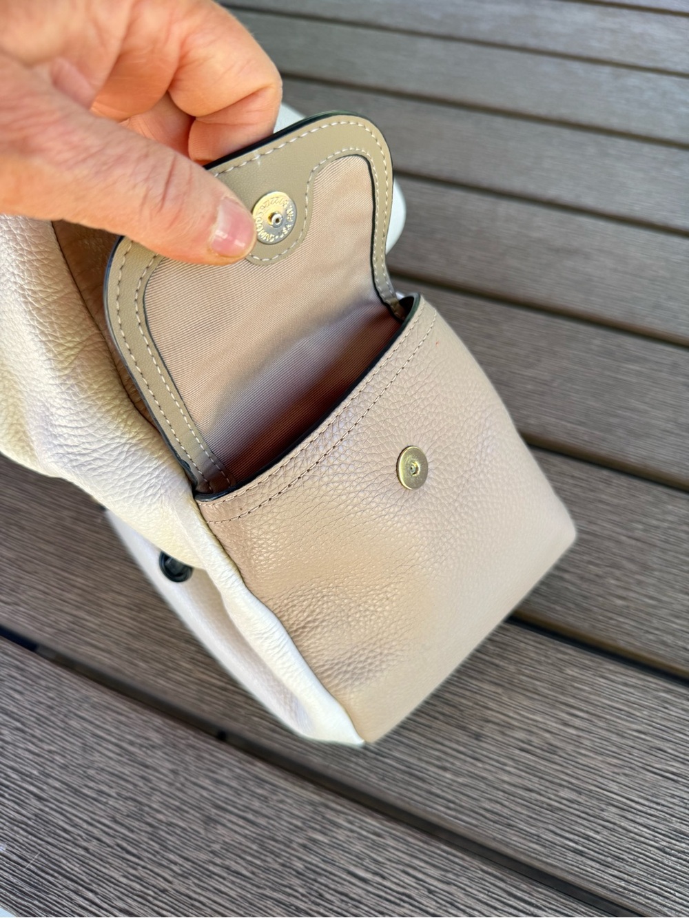 Coach Pebbled Leather Shoulder Bag in White, Black and Tan - Picture 8 of 16